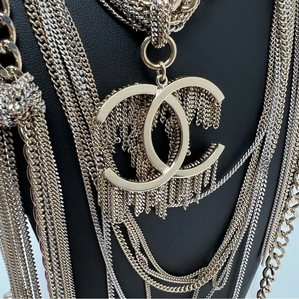 Chanel CC Multilayer  Metal Necklace Choker With Box